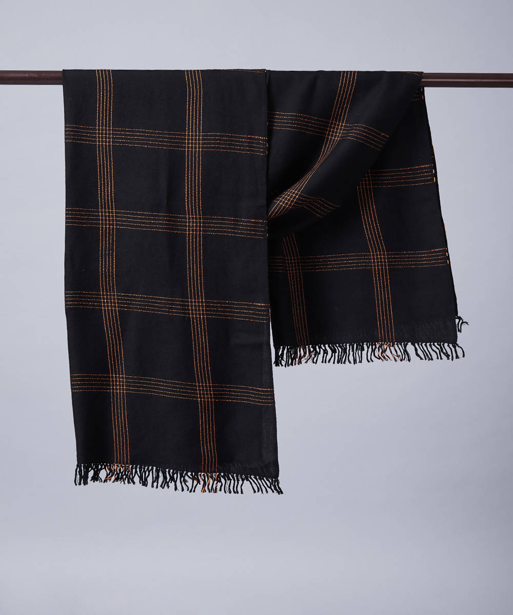 Black handwoven panchachuli wool lambswool stole