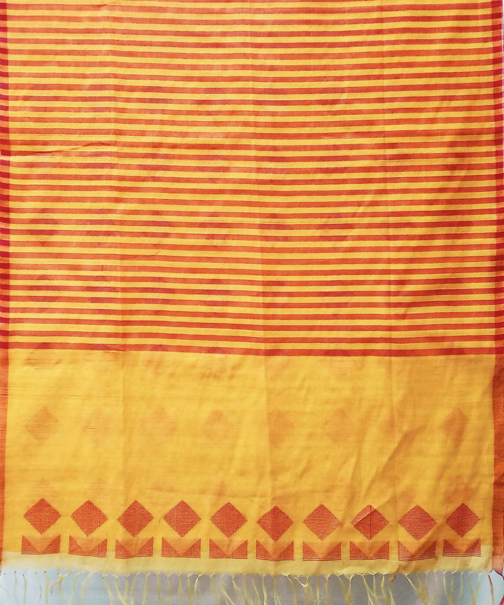 Red yellow handwoven extra weft cotton silk saree