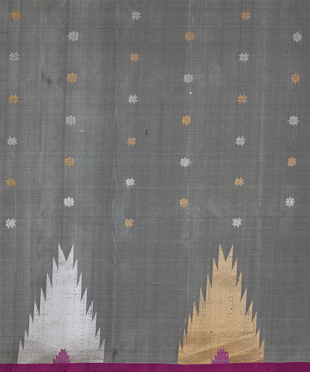 Grey handwoven silk gadwal saree