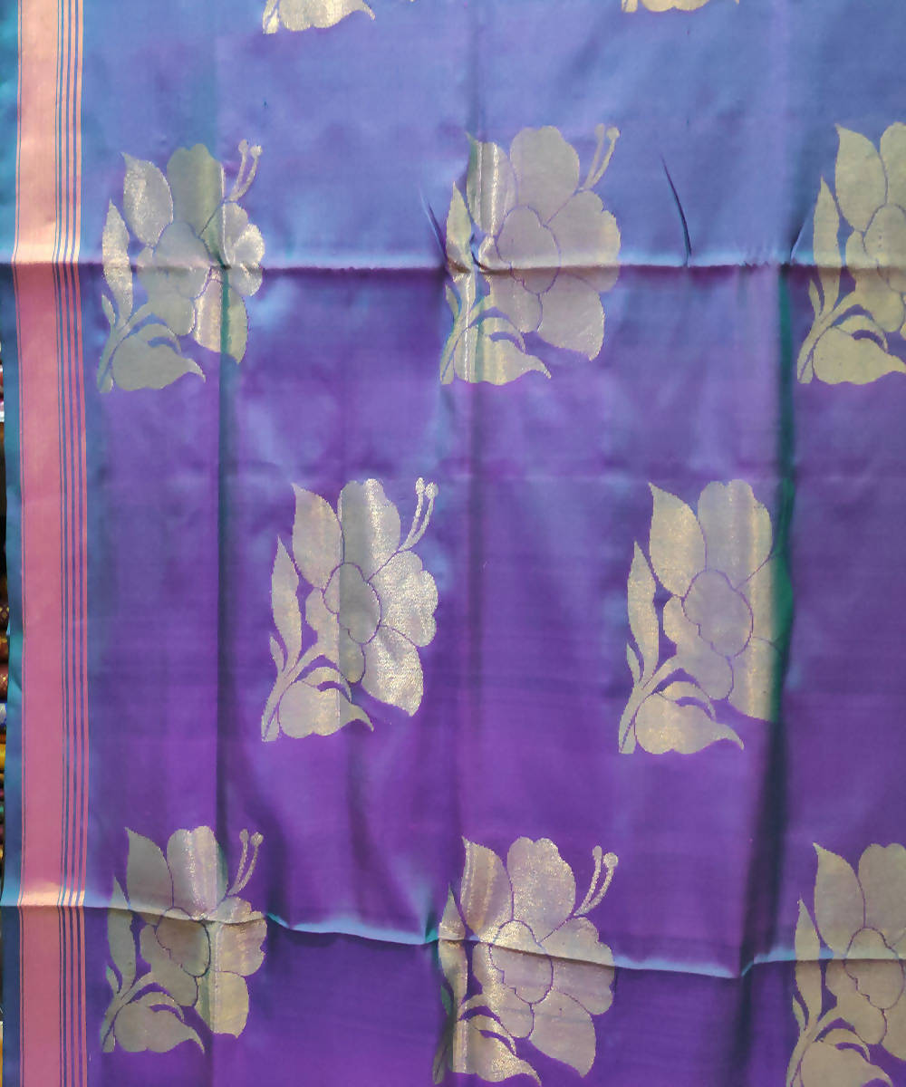 double shaded Blue Handloom Venkatagiri Butta Work Silk Saree