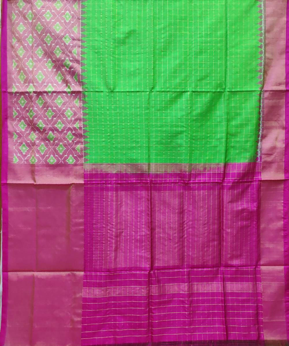 Green and pink handloom ikat silk pochampally saree