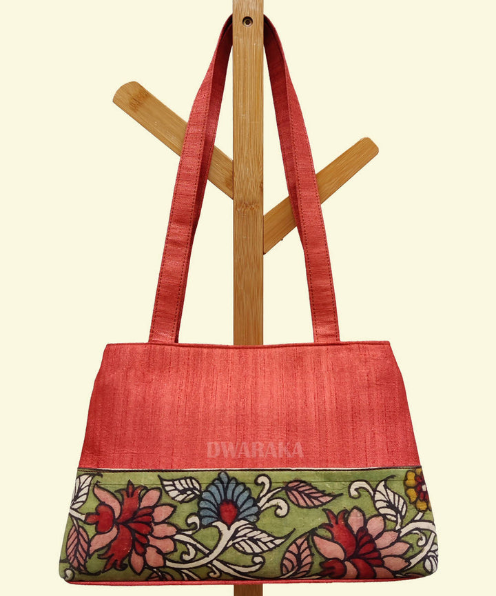 Orange hand painted kalamkari ghicha silk handbag