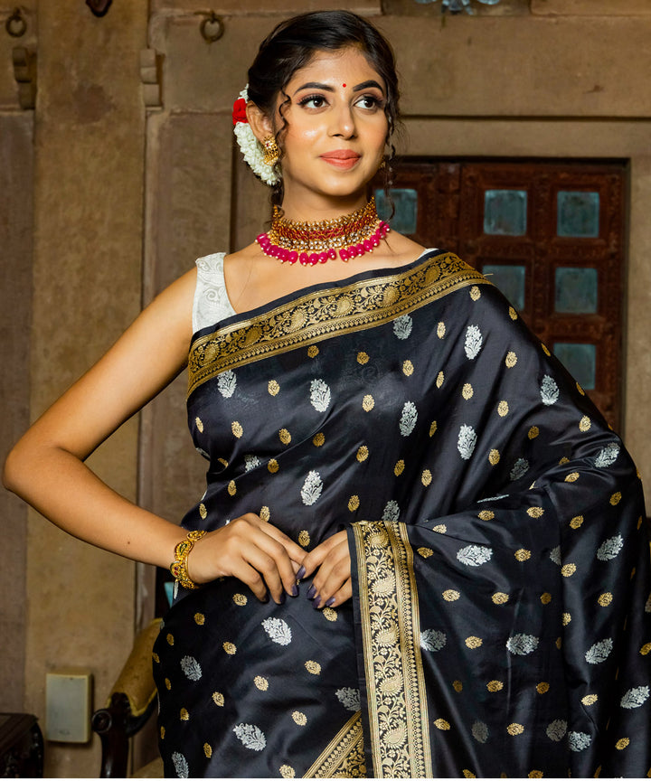 Black silk handwoven banarasi saree
