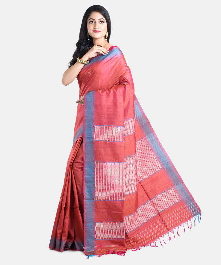 Red handwoven tussar silk saree