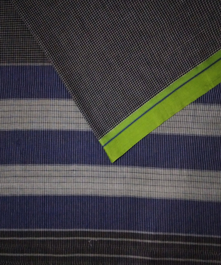 Black checks green blue border handwoven cotton patteda anchu saree