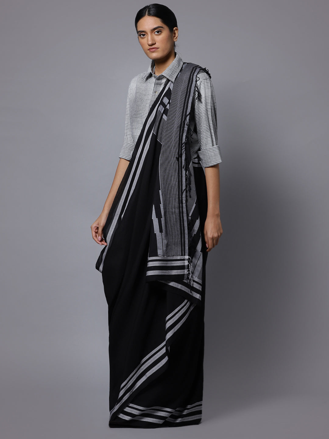 Ilkal black handloom cotton saree