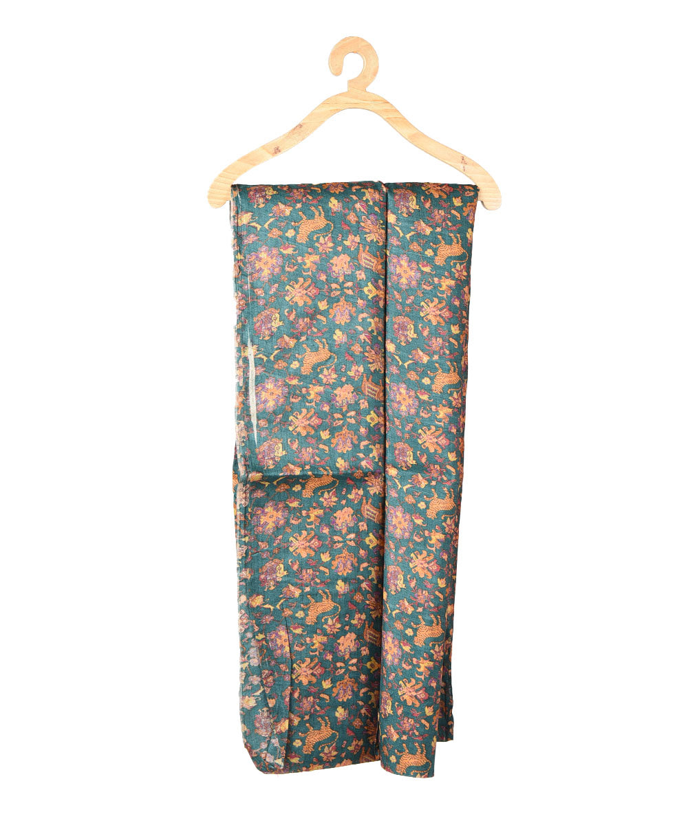 3m Dark green handwoven and printed tussar silk kurta material