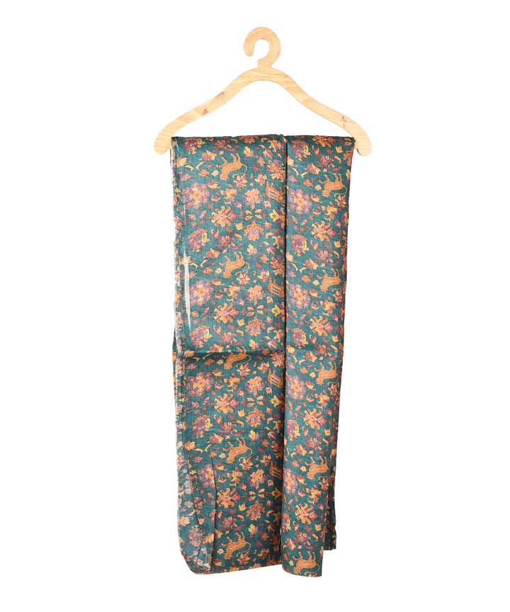 3m Dark green handwoven and printed tussar silk kurta material