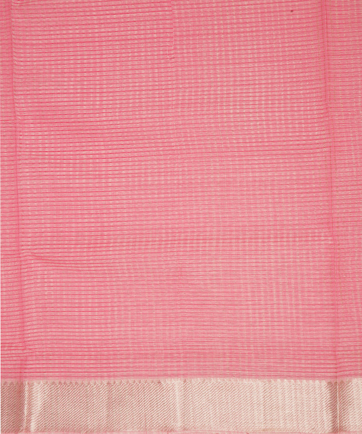 Pale pink checks silver big border cotton handwoven mangalagiri saree