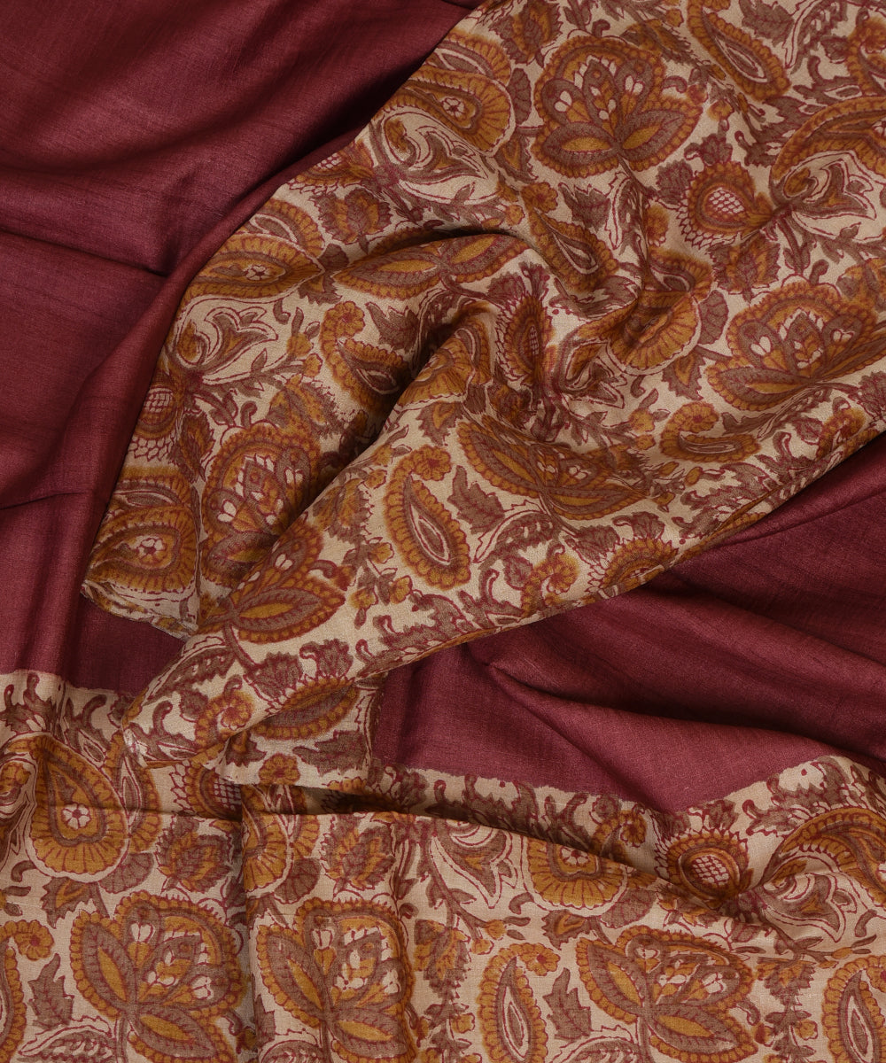 2pc Beige maroon handwoven tussar silk dress material with dupatta