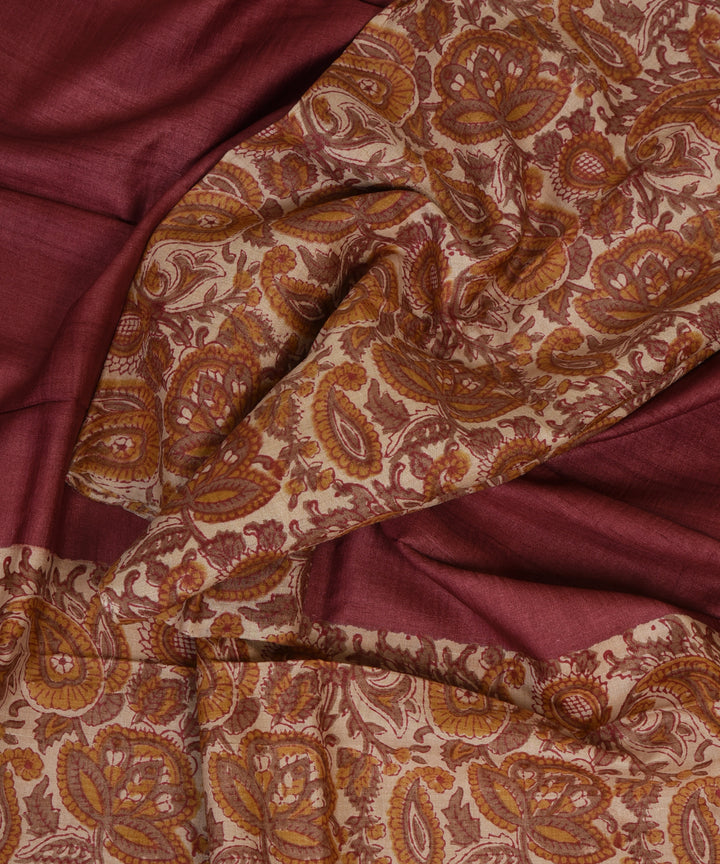 2pc Beige maroon handwoven tussar silk dress material with dupatta