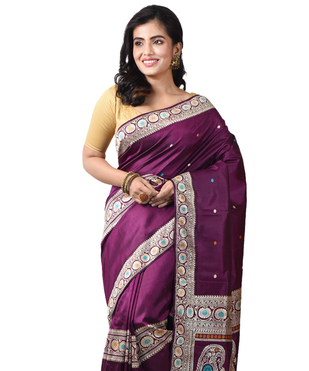 Purple handwoven bengal silk baluchari saree