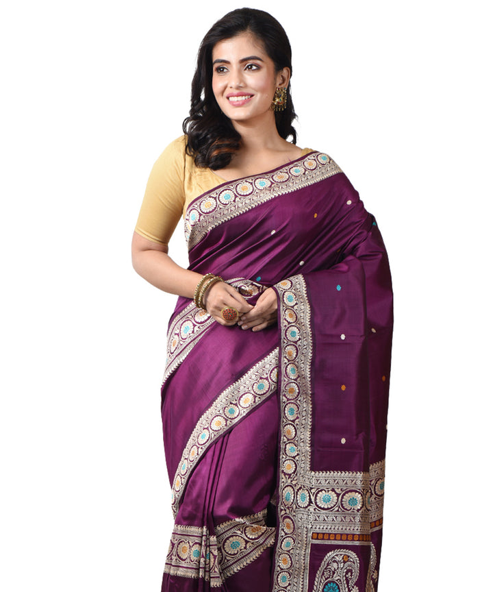 Purple handwoven bengal silk baluchari saree