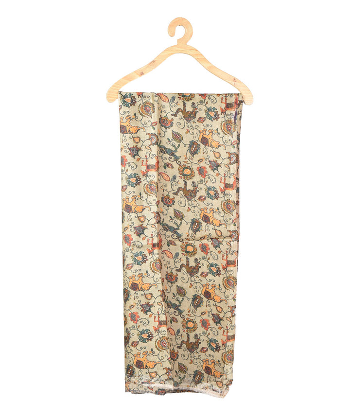 3m Beige handwoven and printed tussar silk kurta material