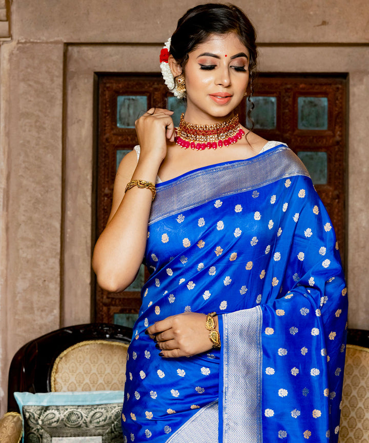 Navy blue silk handloom banarasi saree