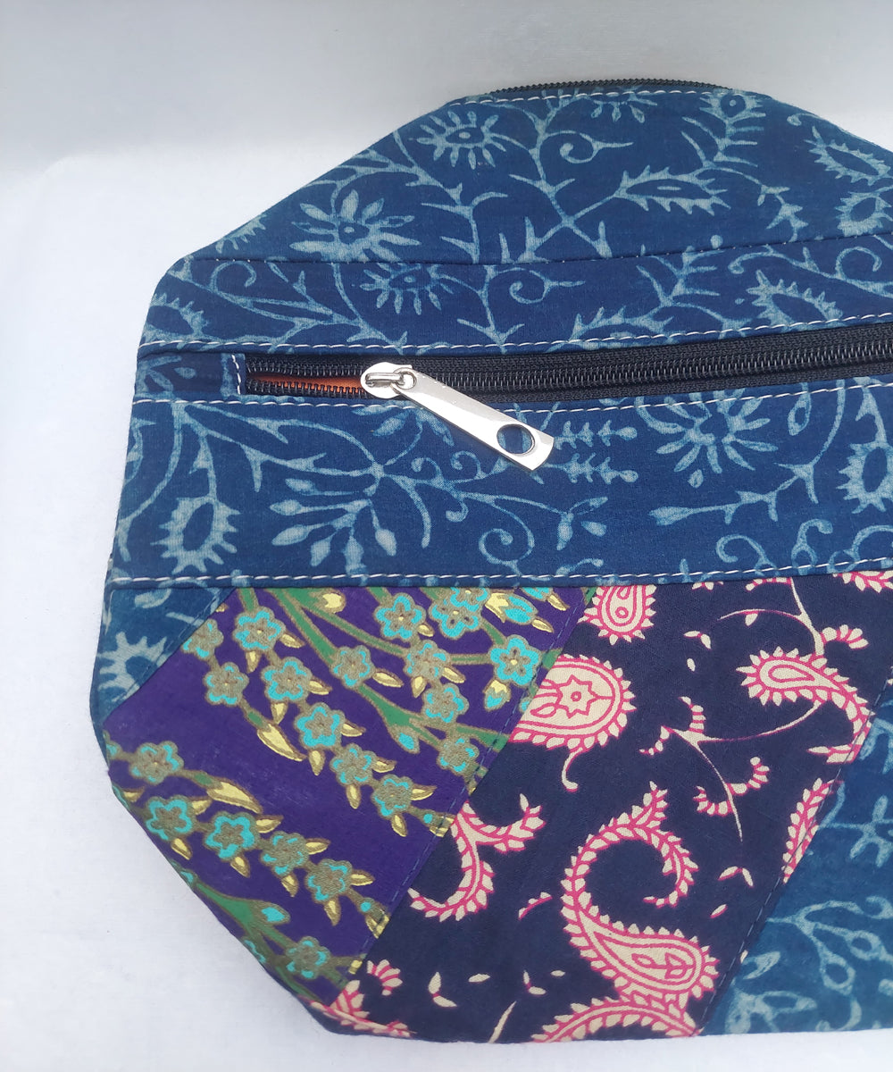 Blue handcrafted cotton canvas pouch