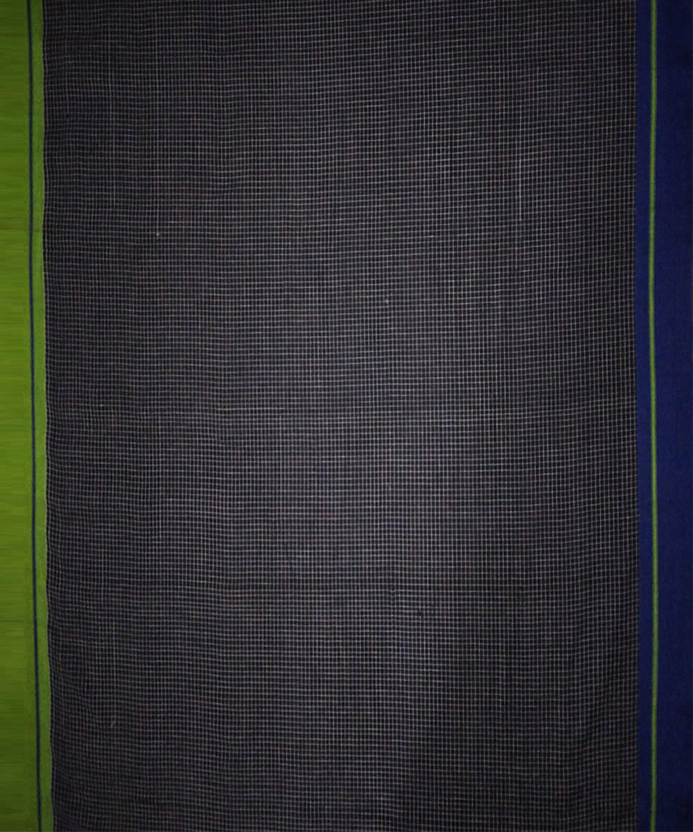 Black checks green blue border handwoven cotton patteda anchu saree