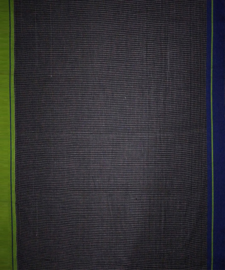 Black checks green blue border handwoven cotton patteda anchu saree