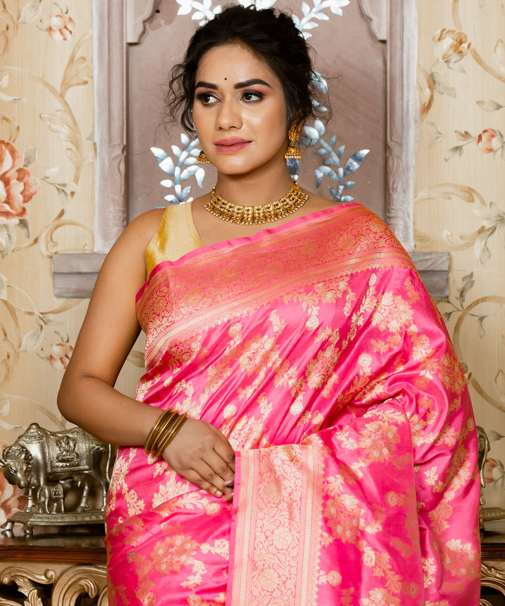 Pink handwoven silk banarasi saree