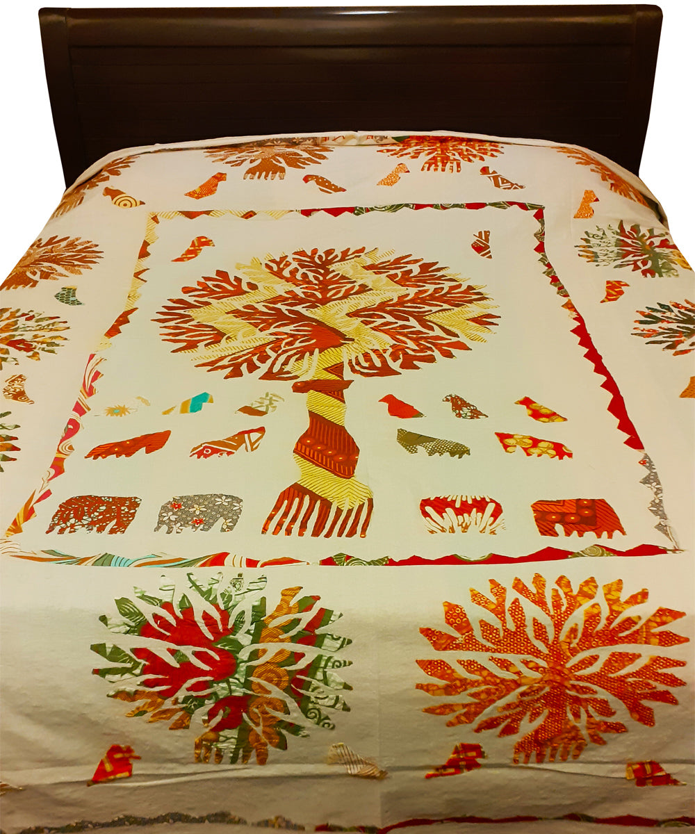 Multi colour handmade applique tree of life cotton double bedcover