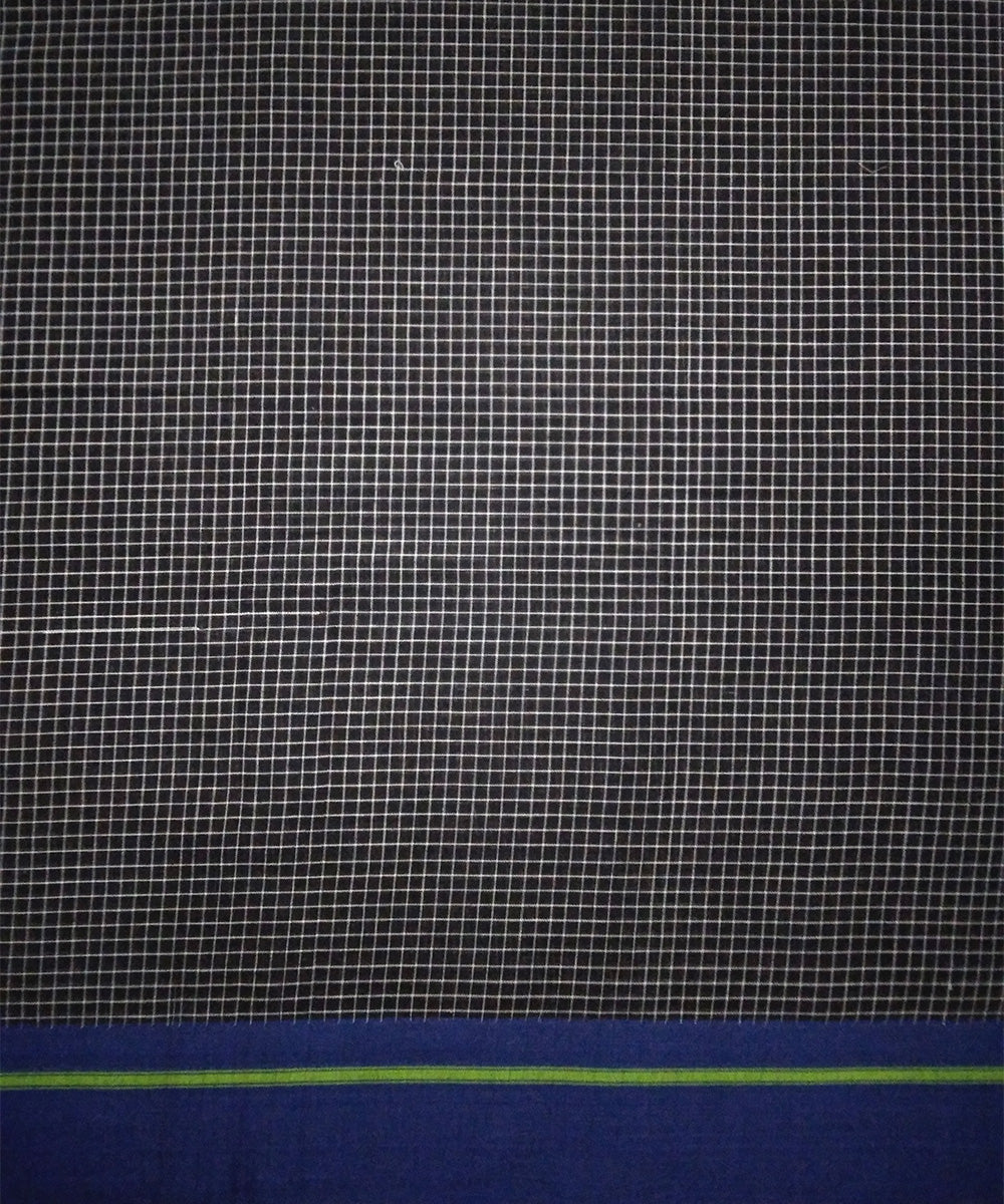 Black checks green blue border handwoven cotton patteda anchu saree