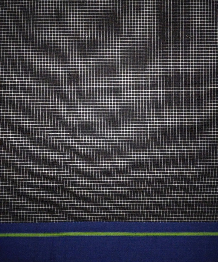 Black checks green blue border handwoven cotton patteda anchu saree