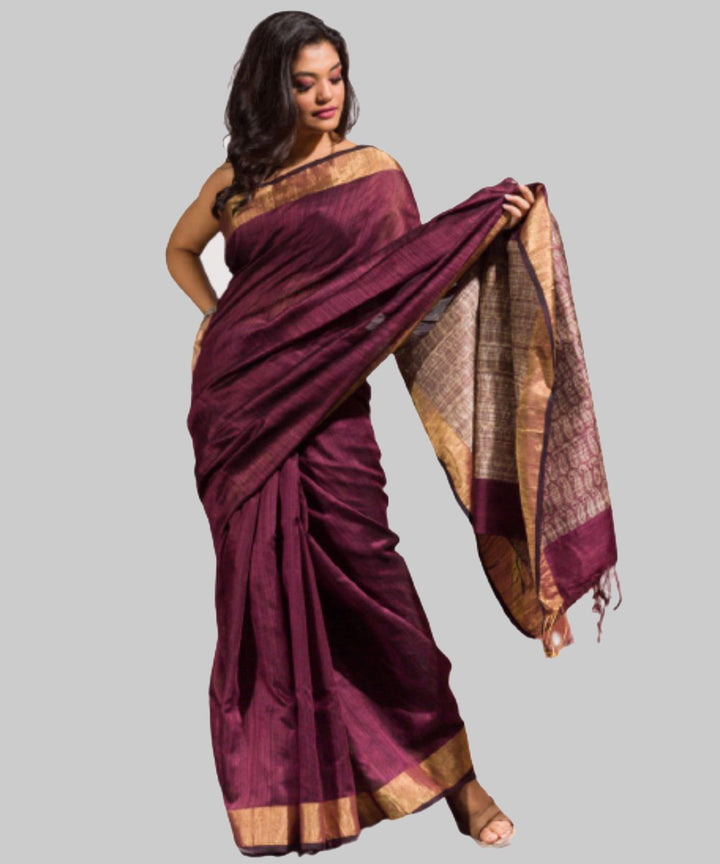 Grape purple handwoven bengal silk saree