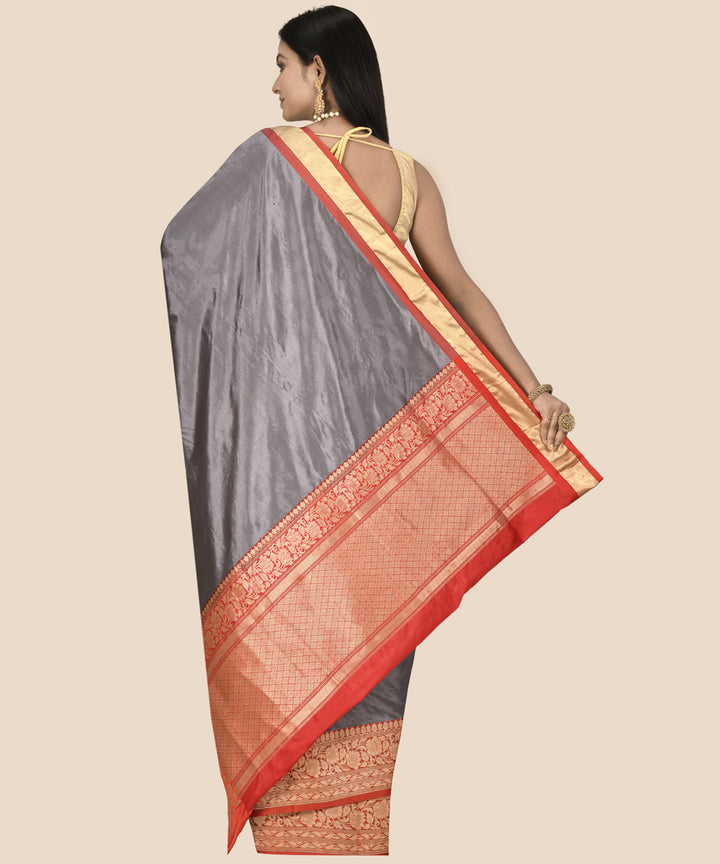 Grey handwoven silk banarasi saree