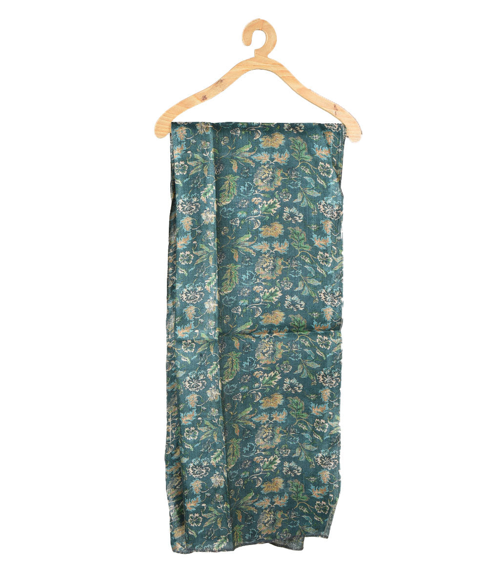 3m Dark green handwoven and printed tussar silk kurta material