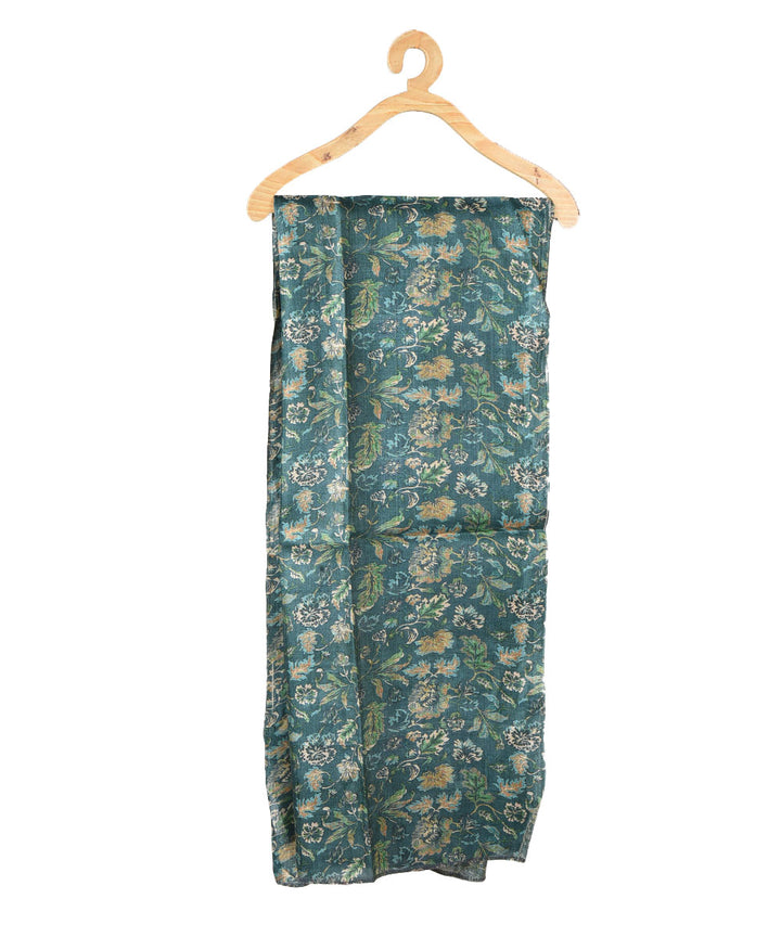 3m Dark green handwoven and printed tussar silk kurta material
