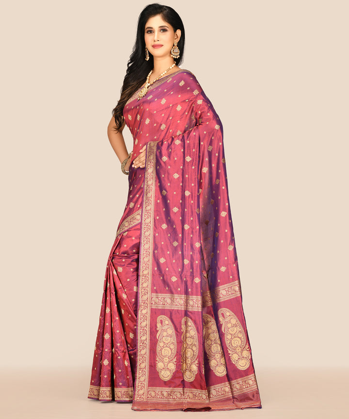 Maroon double shade silk handloom banarasi saree