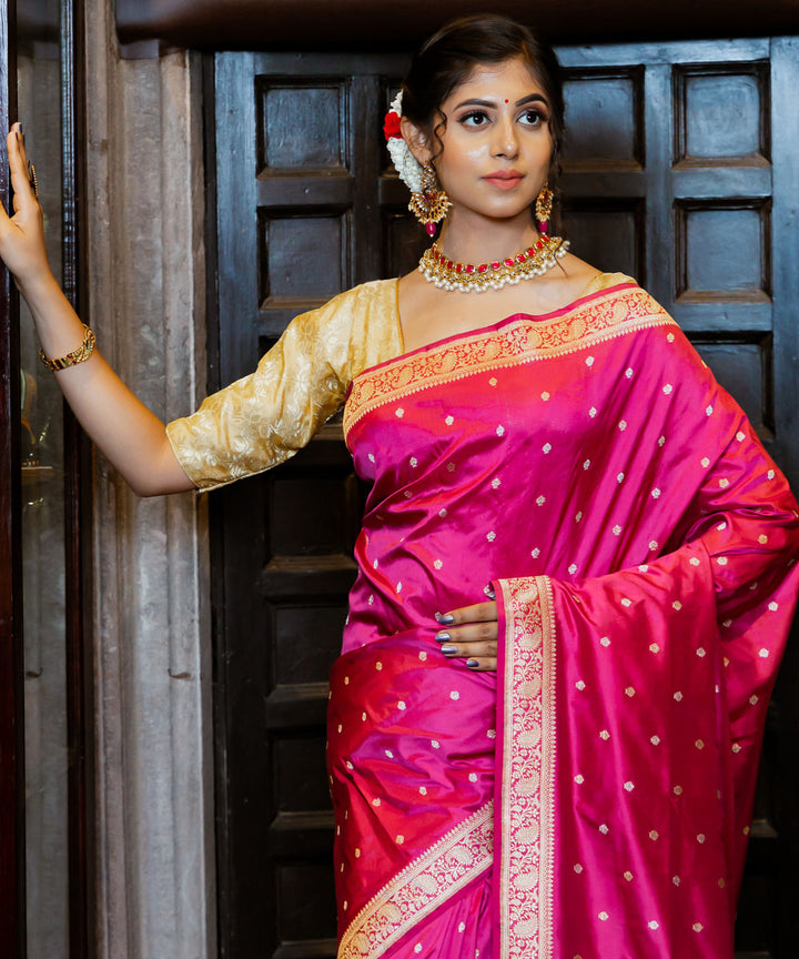 Red pink double shade silk handloom banarasi saree
