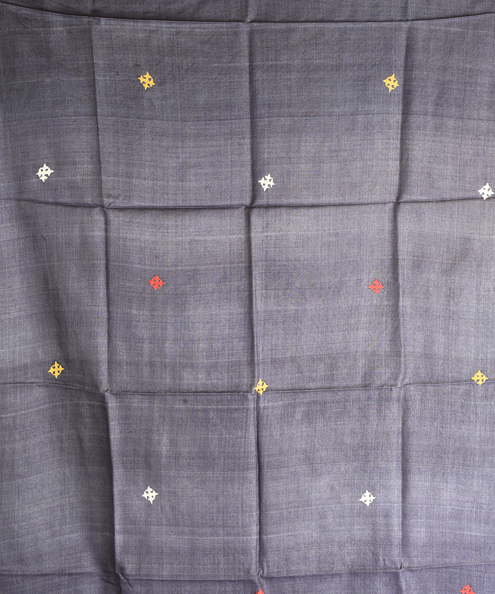 2pc Grey blue hand embroidery tussar silk dress material