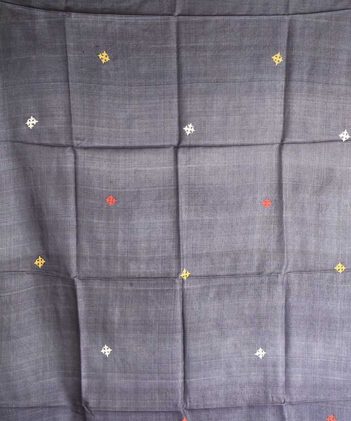 2pc Grey blue hand embroidery tussar silk dress material