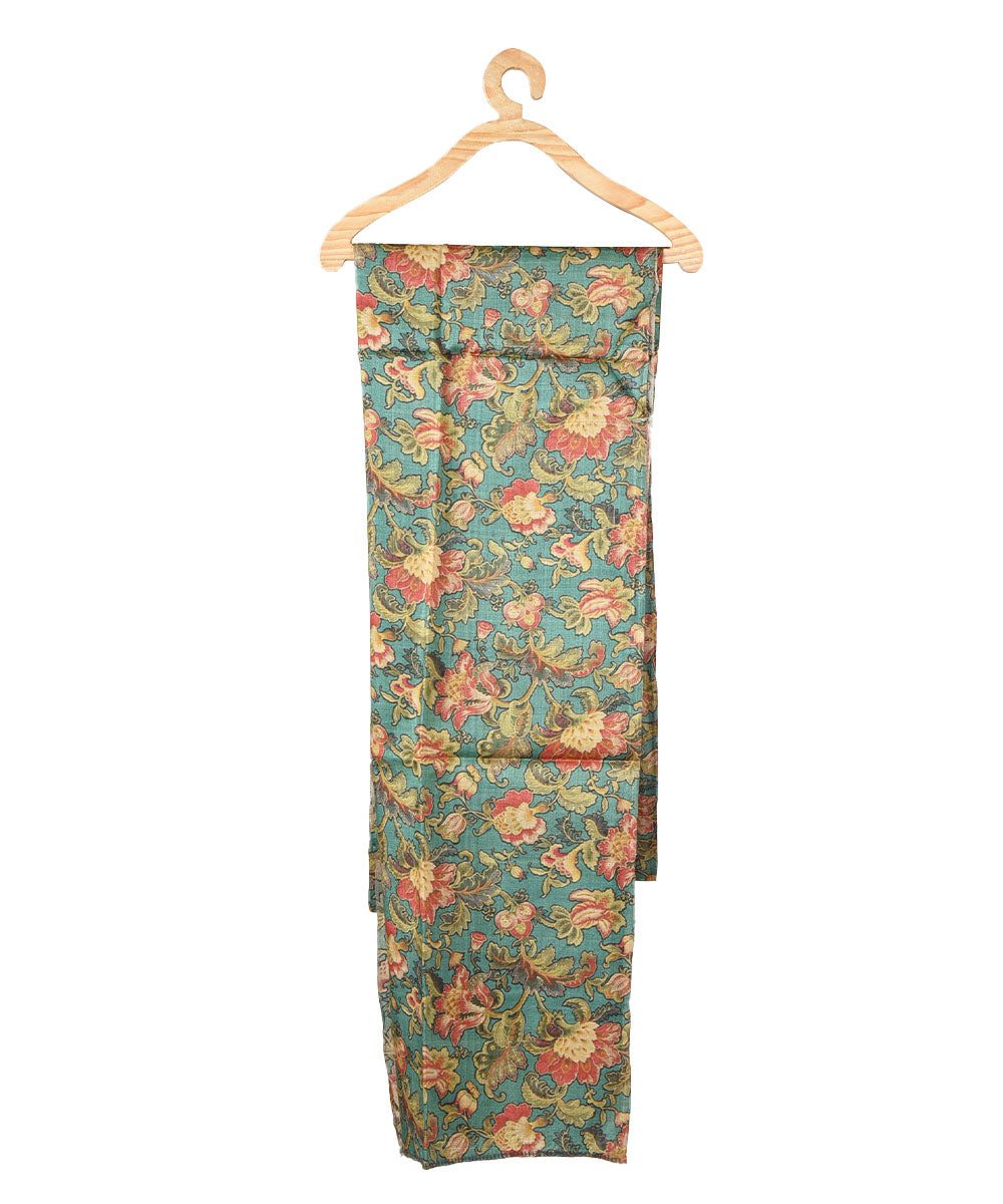 3m Green handwoven and printed tussar silk kurta material