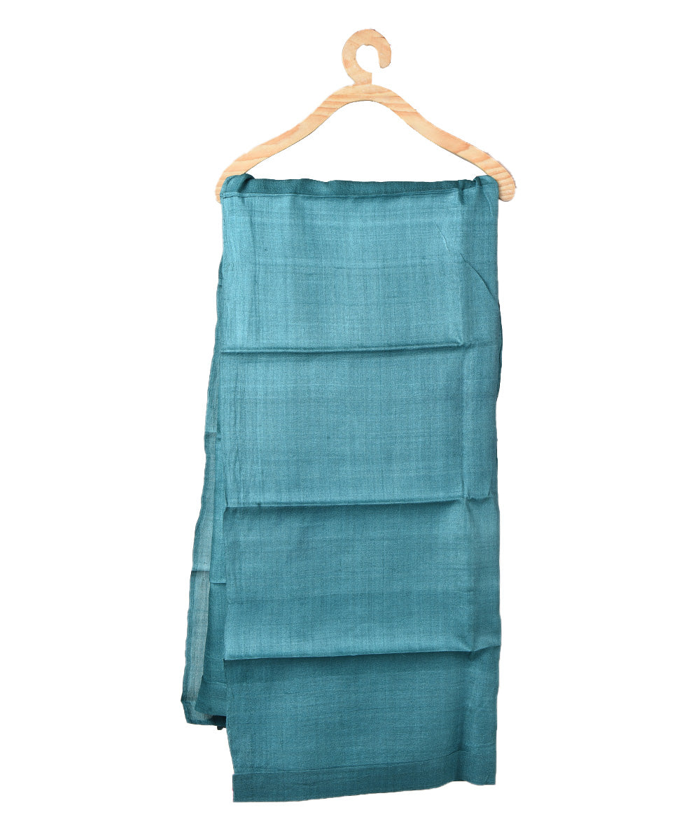 3m Cyan green handwoven and printed tussar silk kurta material