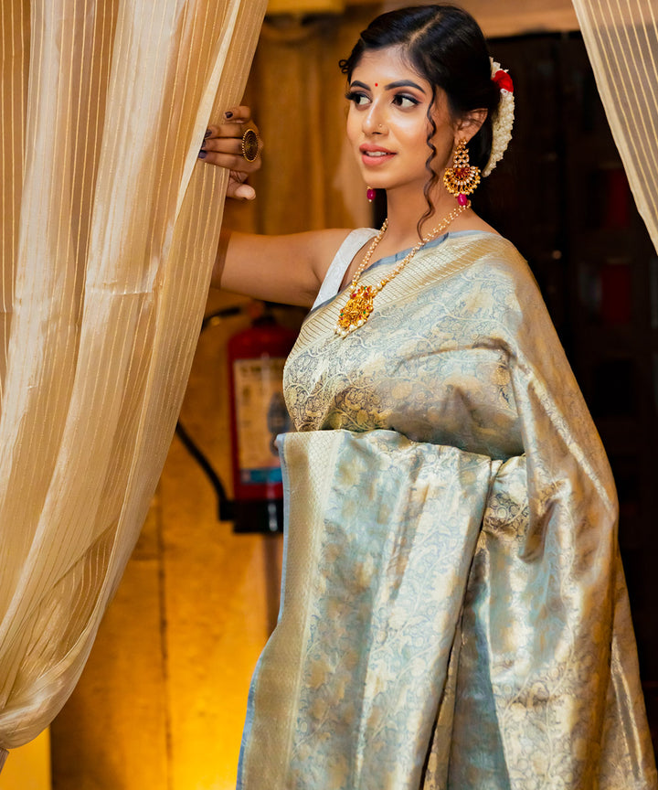 Cream silk handwoven banarasi saree