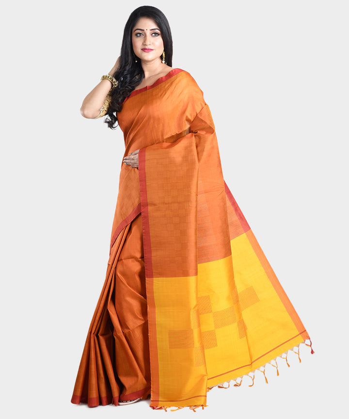 Orange mustard handwoven silk saree