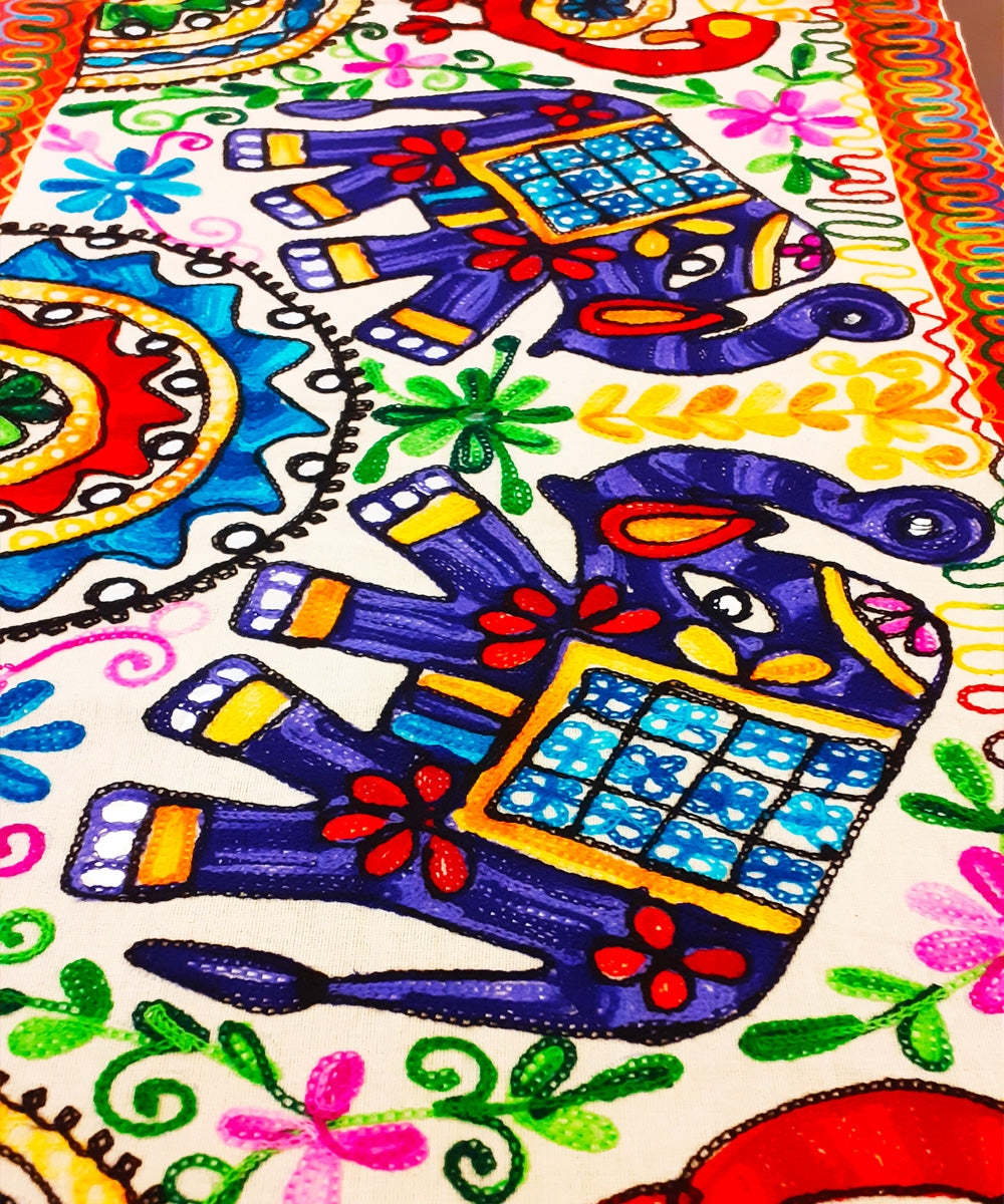 Multicolor bohemian hand embroidery cotton table runner