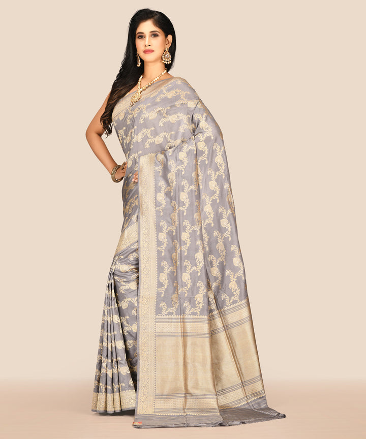 Grey silk handwoven banarasi saree