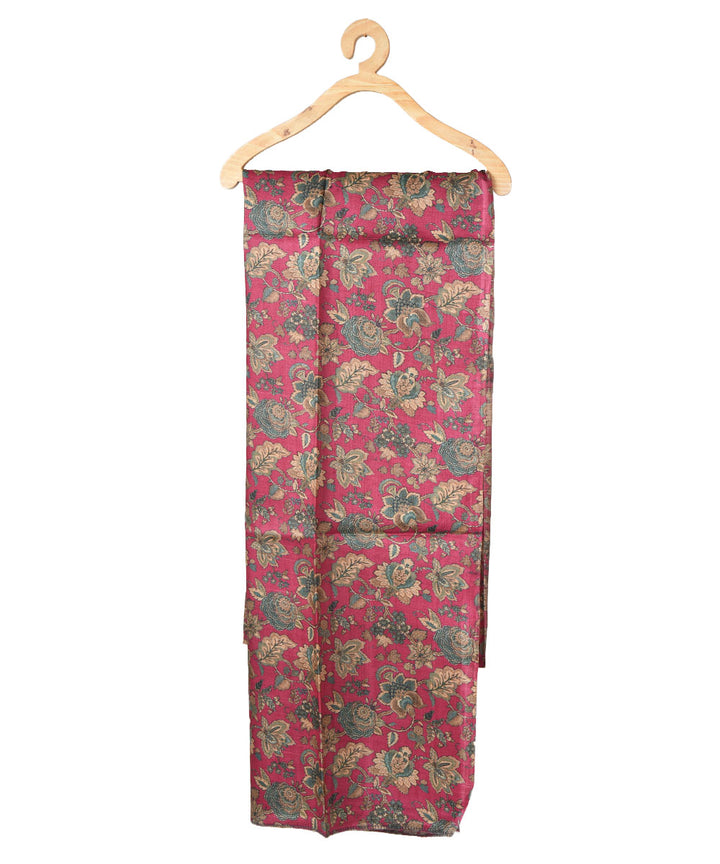 3m Pink handwoven and printed tussar silk kurta material