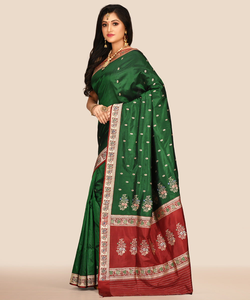 Dark green and maroon silk handloom banarasi saree