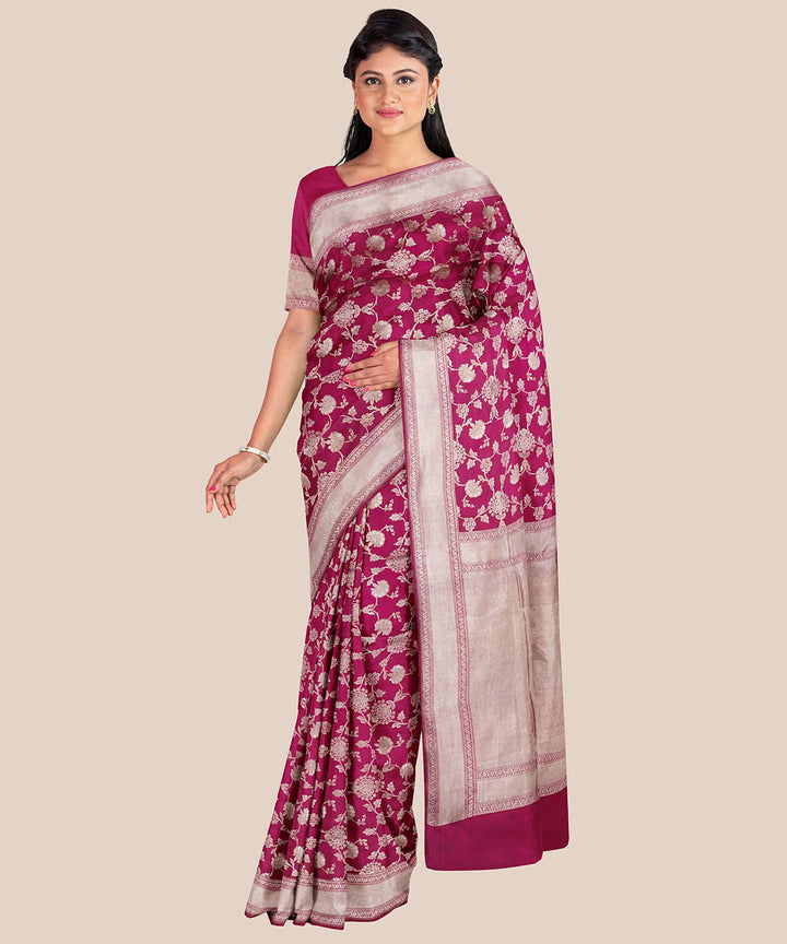 Purple pink silk handloom banarasi saree
