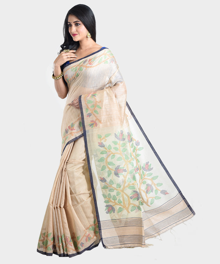 Beige handwoven jamdani silk saree