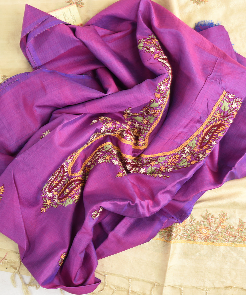 2pc Violet beige handwoven mulberry silk dress material with dupatta