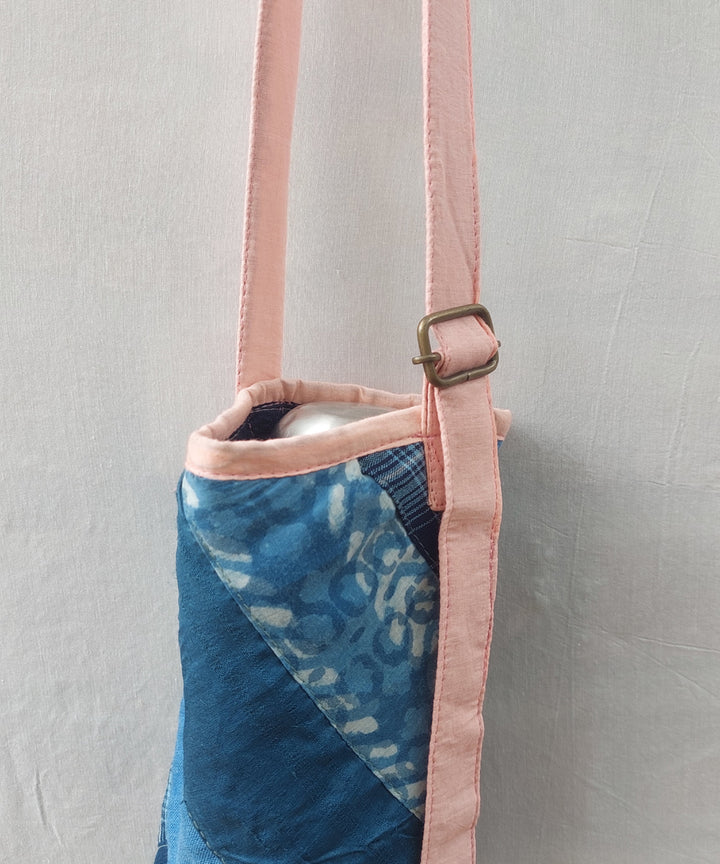 Blue peach handcrafted canvas bottle bag