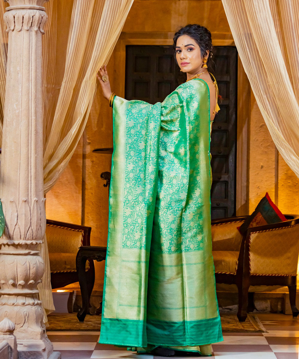 Turquoise silk handloom banarasi saree