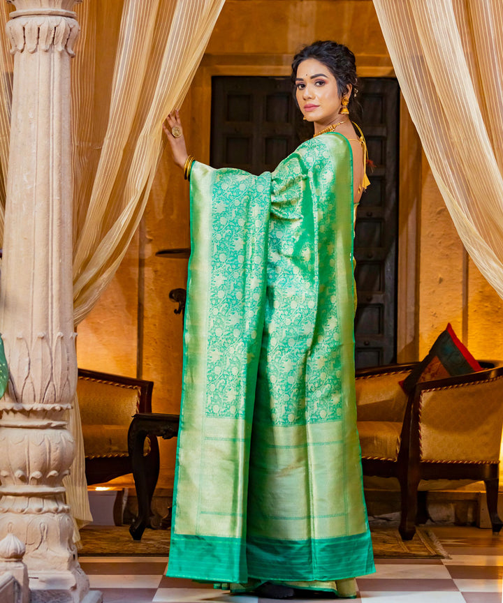 Turquoise silk handloom banarasi saree