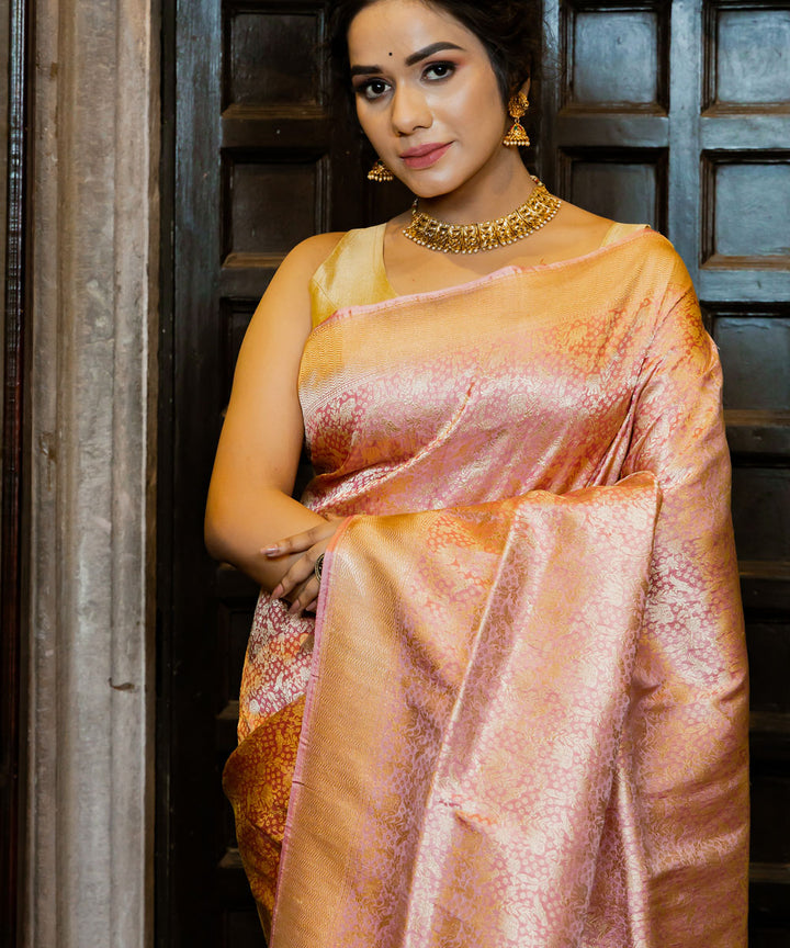 Peach silk handloom banarasi saree