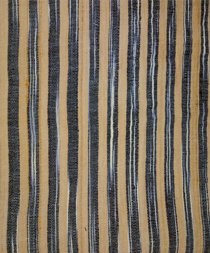 Beige black handwoven stripe cotton silk fabric